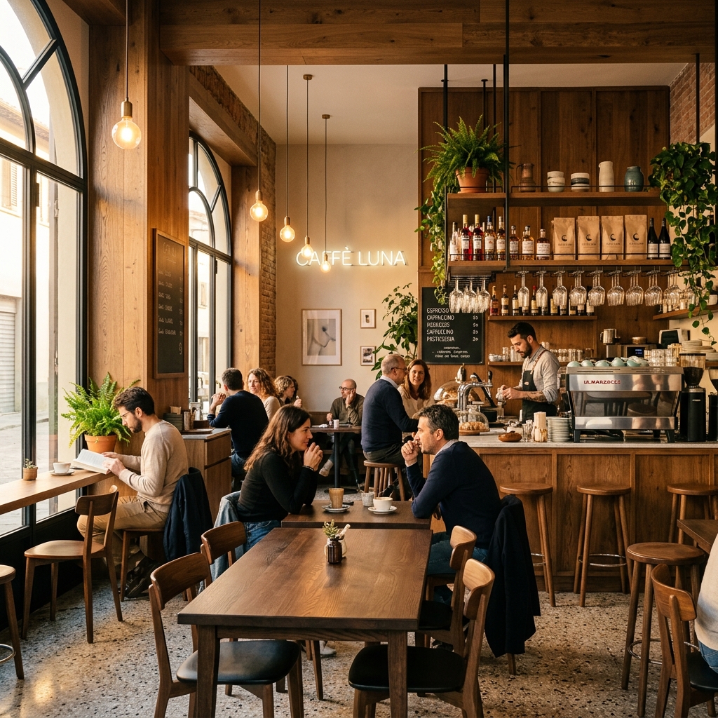 Interno caldo e accogliente della caffetteria Chicco d'Oro